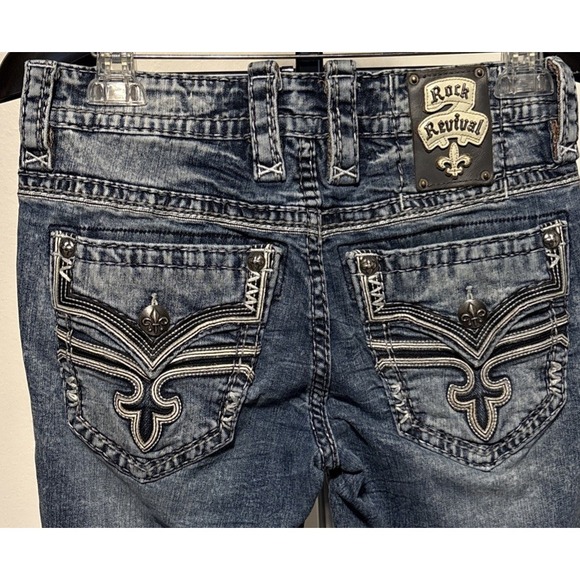 Rock Revival Other - Rock Revival Eben Straight Leg Jeans Mens Size 30 Distressed Blue Acid Wash